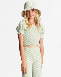 Outlet ✨ Billabong Girl's 4-16 Coastal Sands Mini Puff Sleeve Top MOSS MEADOW 🛒