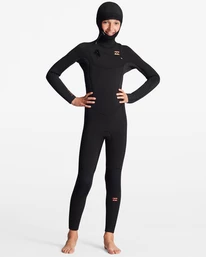 Girls Sales Store 19 Wholesale 🔔 Billabong 👧 Girls' 5/4 Synergy Chest Zip Hooded Full Wetsuit WILD BLACK 🥰