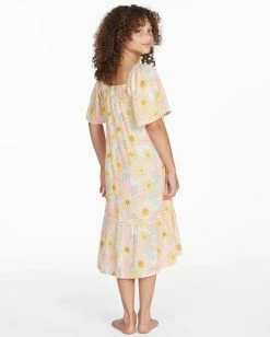 Hot Sale 🎁 Billabong 👧 Girls' Sunflower Midi 👗 Dress PINEAPPLE 🔥 -Girls Sales Store abgwd00123 billabongw pne bck1 1