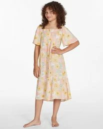 Hot Sale 🎁 Billabong 👧 Girls' Sunflower Midi 👗 Dress PINEAPPLE 🔥