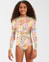 Promo 👏 Billabong 👧 Girls' Windsong Long Sleeve 🩱 Swimsuit MULTI 😍