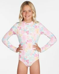 Hot Sale ✨ Billabong 👧 Girls' Brighter Days Long Sleeve 🩱 Swimsuit MULTI 👏