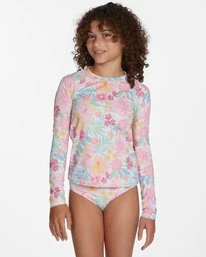 New 🎁 Billabong 👧 Girls' Brighter Days Long Sleeve Rashguard MULTI 😍