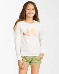 Cheapest 🥰 Billabong 👧 Girls' Follow Your Heart Long Sleeve T-Shirt SALT CRYSTAL 🌟