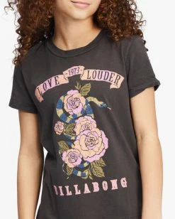 Best Pirce ❤️ Billabong 👧 Girls' Love Louder Graphic Boyfriend T-Shirt OFF BLACK 😉 -Girls Sales Store abgzt00338 billabongw ofb dtl1 1