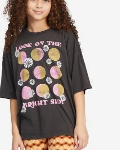 Hot Sale ⭐ Billabong 👧 Girls' Bright Side Graphic Boyfriend T-Shirt OFF BLACK 🤩 -Girls Sales Store abgzt00344 billabongw ofb dtl1 1