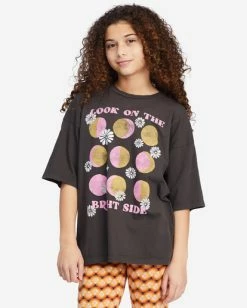 Hot Sale ⭐ Billabong 👧 Girls' Bright Side Graphic Boyfriend T-Shirt OFF BLACK 🤩 -Girls Sales Store abgzt00344 billabongw ofb frt1 1