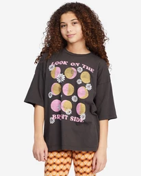 Hot Sale ⭐ Billabong 👧 Girls' Bright Side Graphic Boyfriend T-Shirt OFF BLACK 🤩